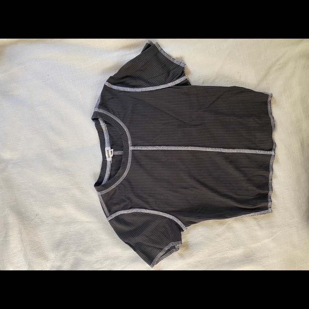 Gray T-Shirt with White Stitching